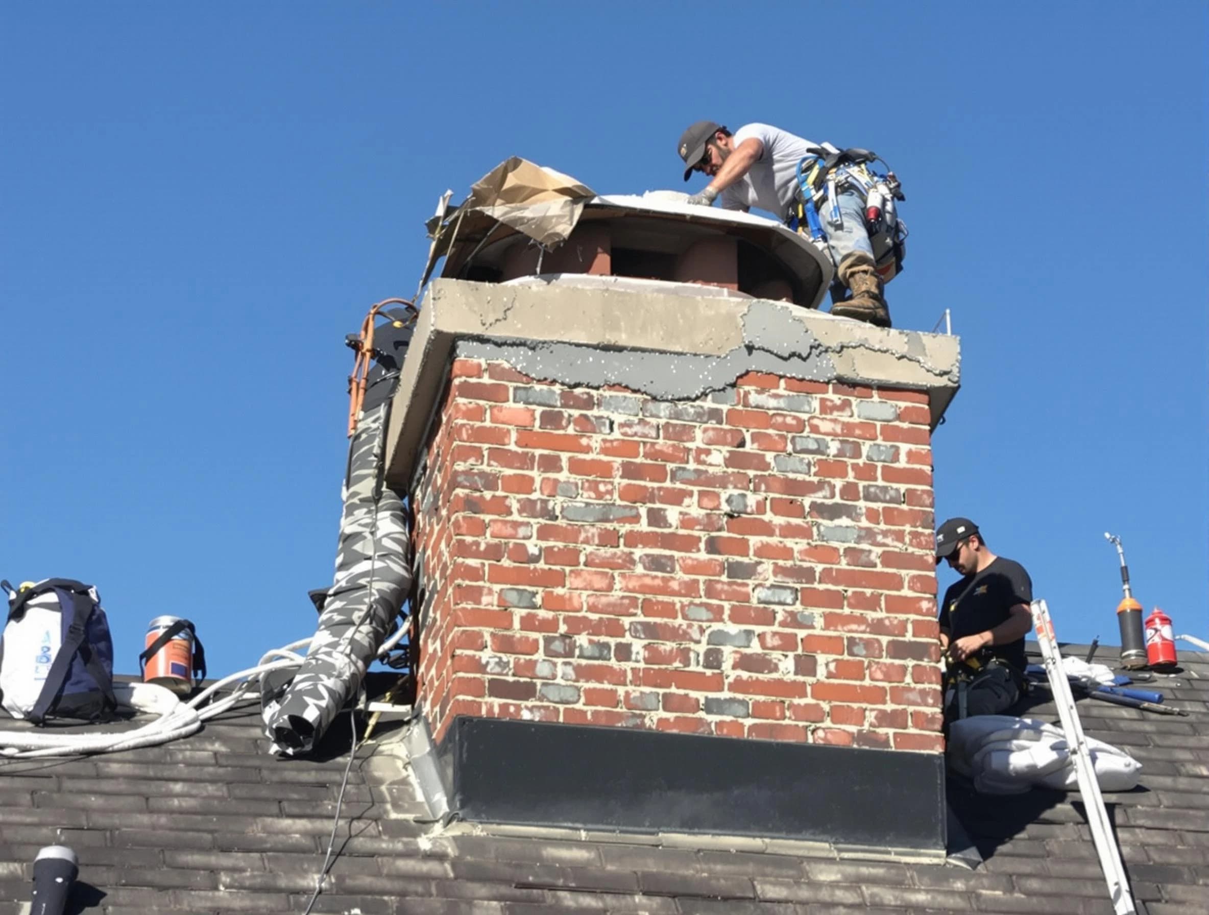 Salem Chimney Sweep installing a custom chimney crown in Salem, MA