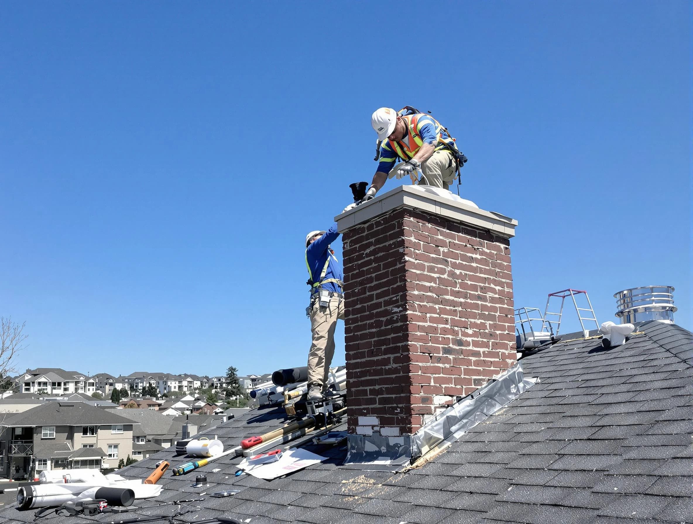 Salem Chimney Sweep repairing a chimney crown in Salem, MA