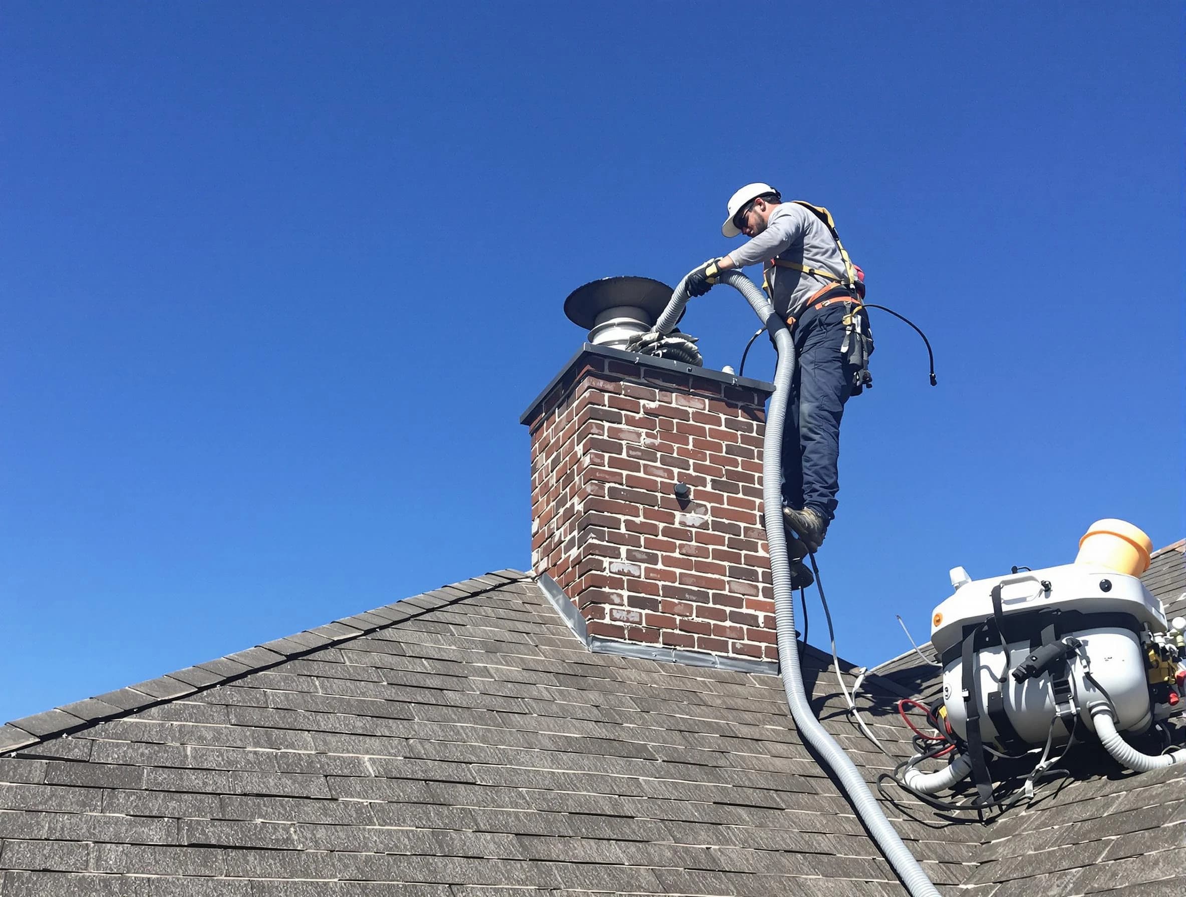 Dedicated Salem Chimney Sweep team member cleaning a chimney in Salem, MA