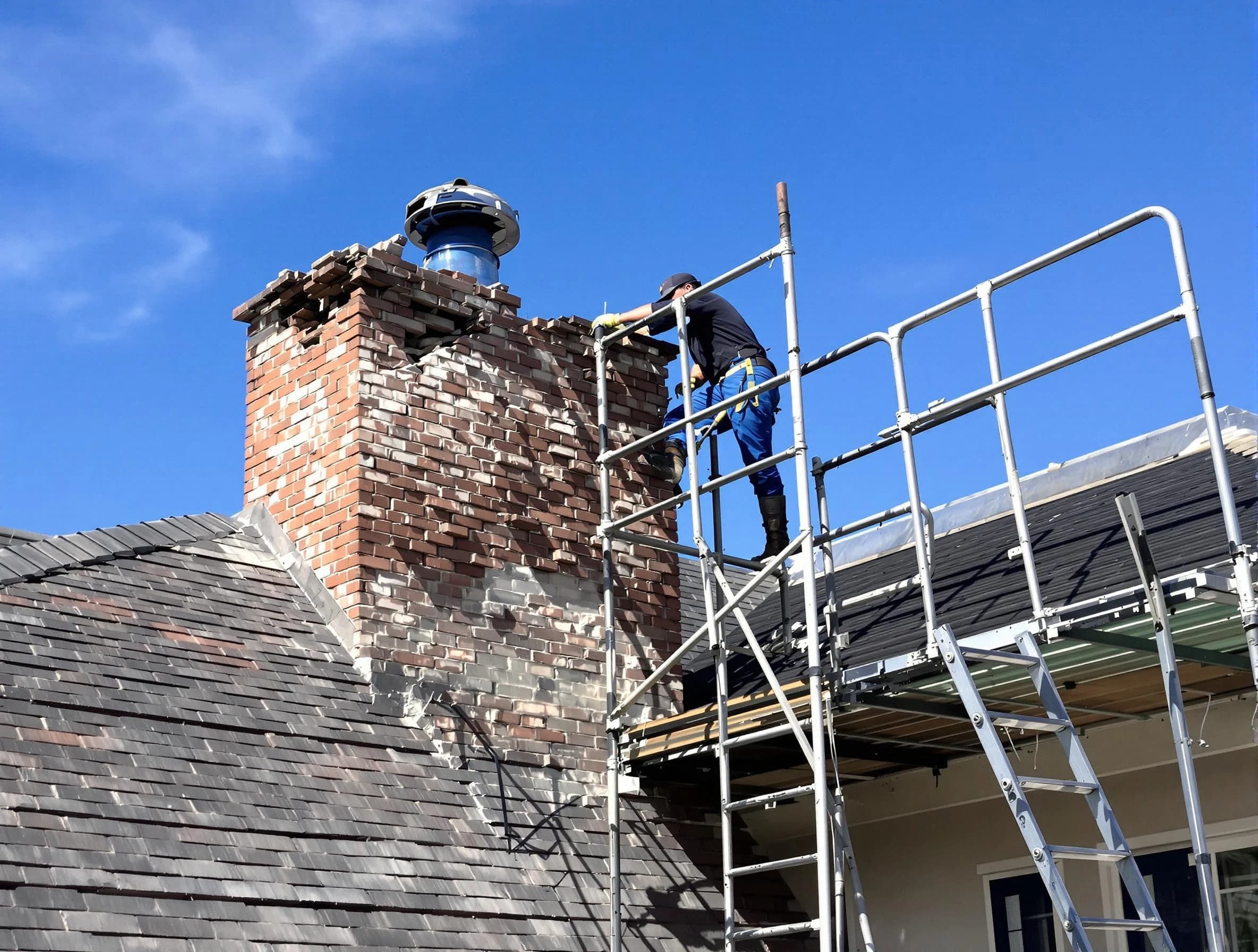 Rebuilding a chimney structure by Salem Chimney Sweep in Salem, MA