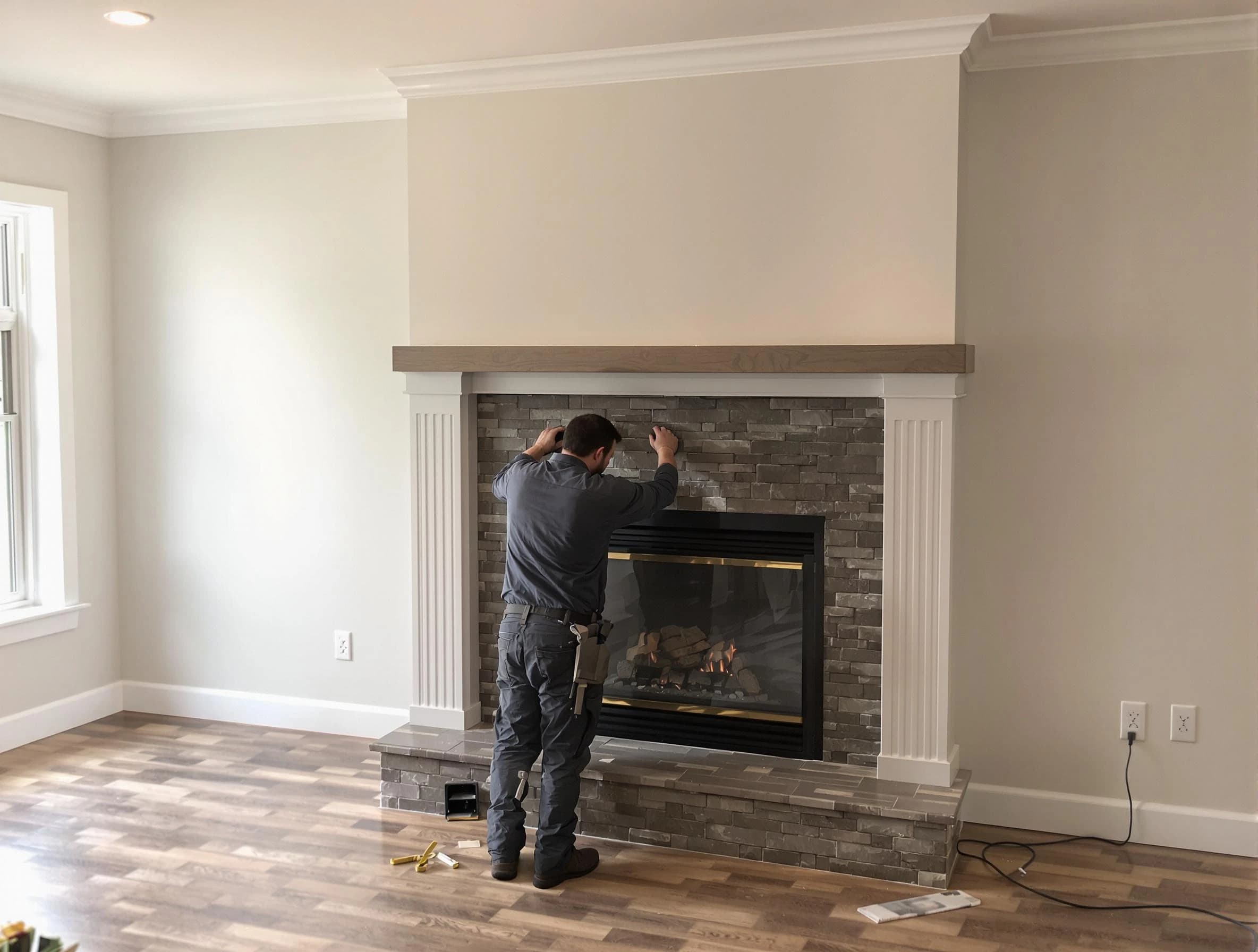 Salem Chimney Sweep finishing a custom fireplace install in Salem, MA
