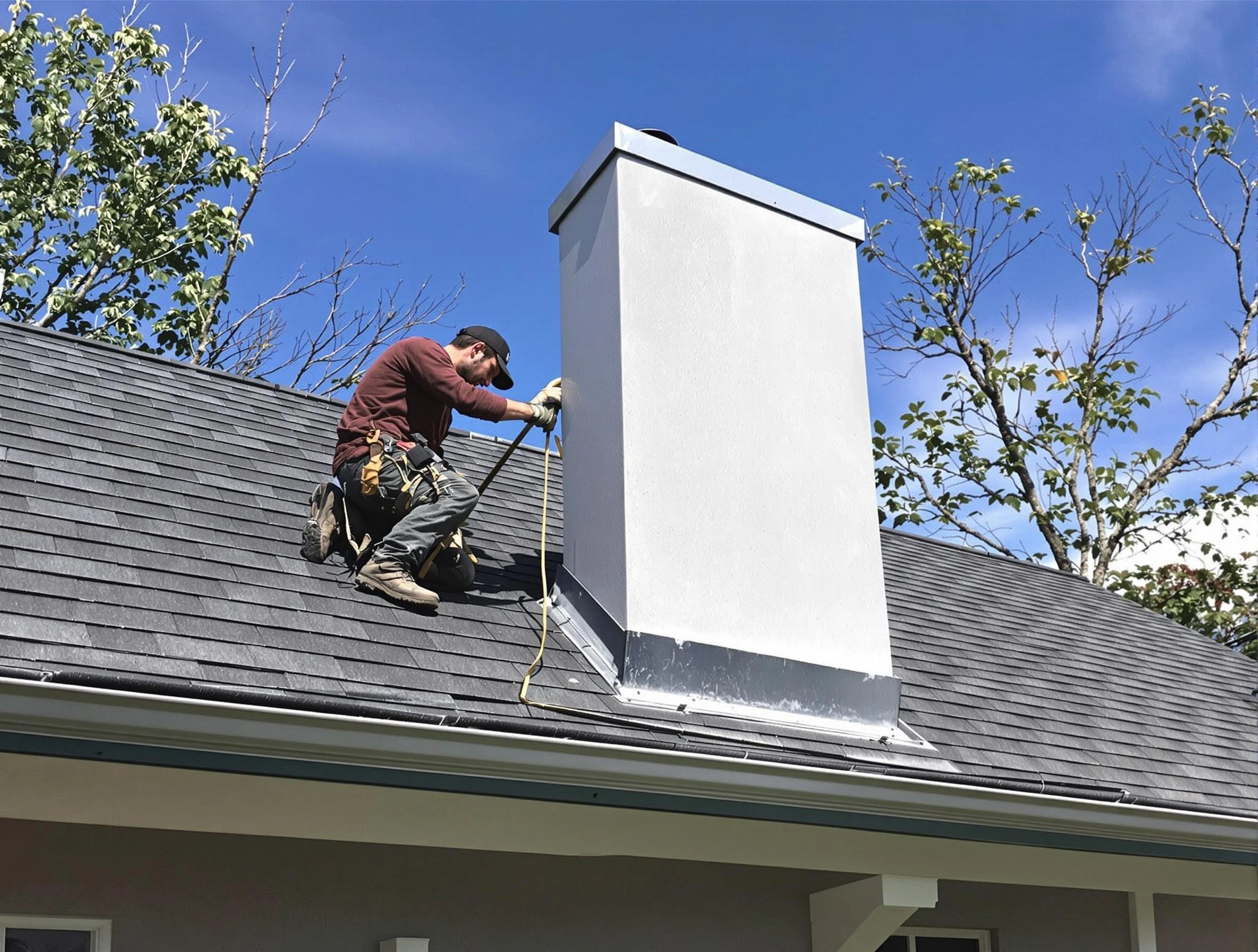 Salem Chimney Sweep team member finishing chimney construction in Salem, MA