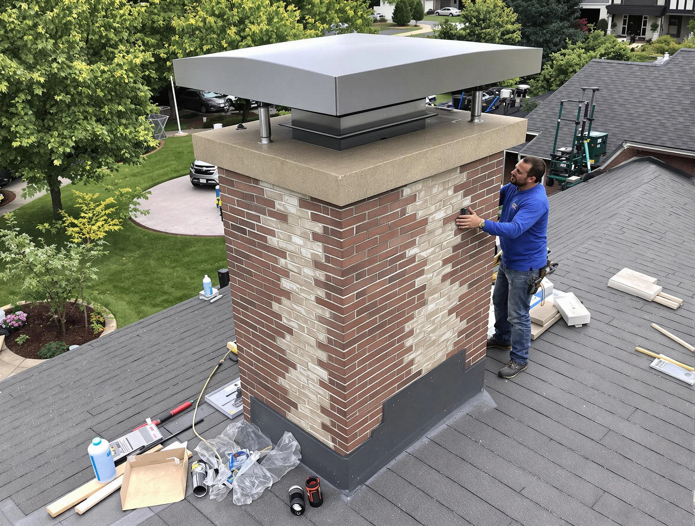 Salem Chimney Sweep team working on a custom chimney remodel in Salem, MA